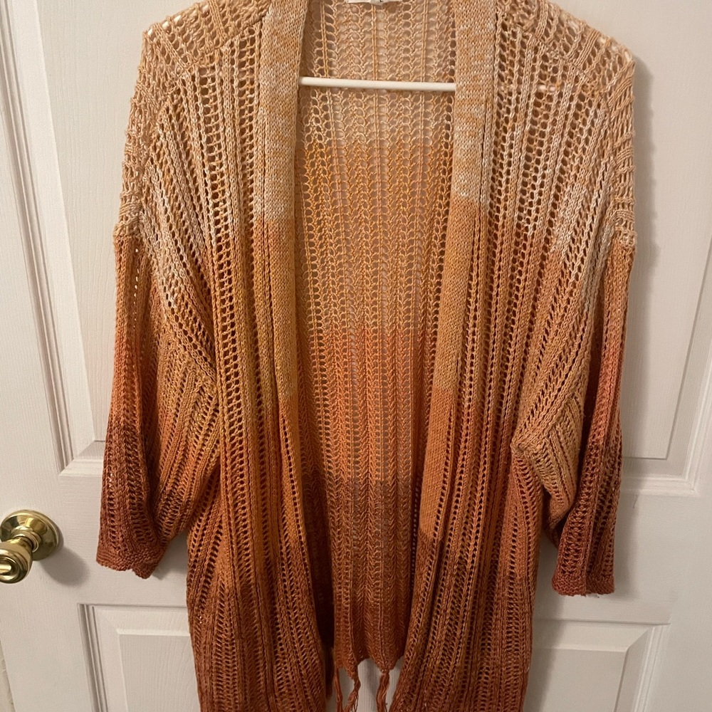 Women's Open Knit Cardigan Sweater - Tan and Brown